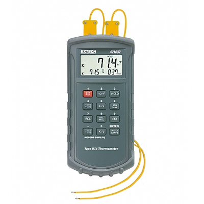 ЦИФРОВОЙ ТЕРМОМЕТР EXTECH 421502 С ДВОЙНЫМ ВХОДОМ С ТЕРМОПАРОЙ ТИПА J/К, ДО 1370°С